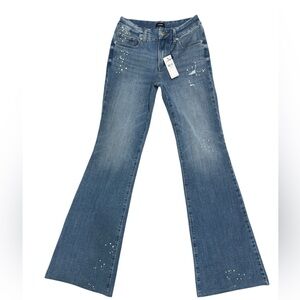 Express 70’s Flare mid rise flexx hyper stretch jeans. New! Small long 0 2 4